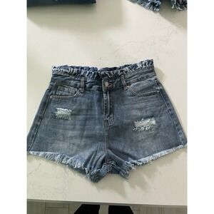 HAYDEN LOS ANGELES Distressed Denim High Waisted Paperbag Shorts Women's M NWT